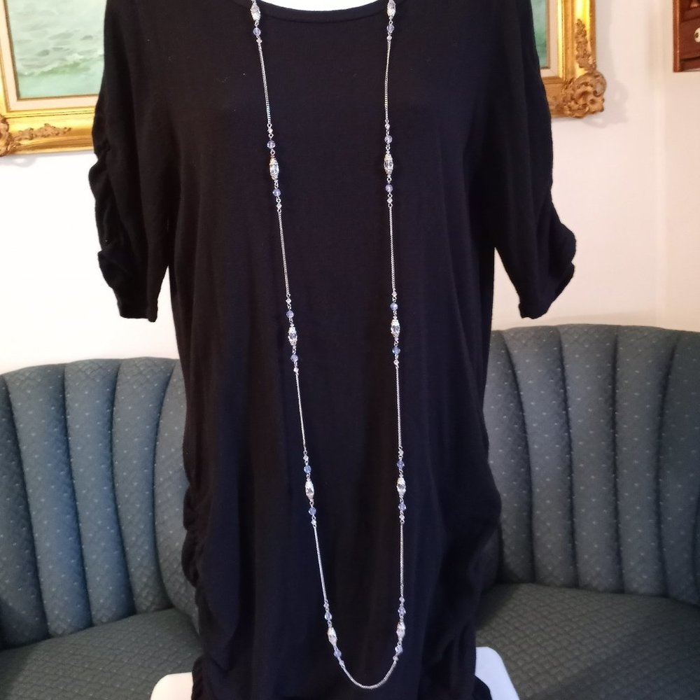 Luminescent Lavender Clear Dainty Silver Tone 64" Beaded EUC Necklace-Item #213
